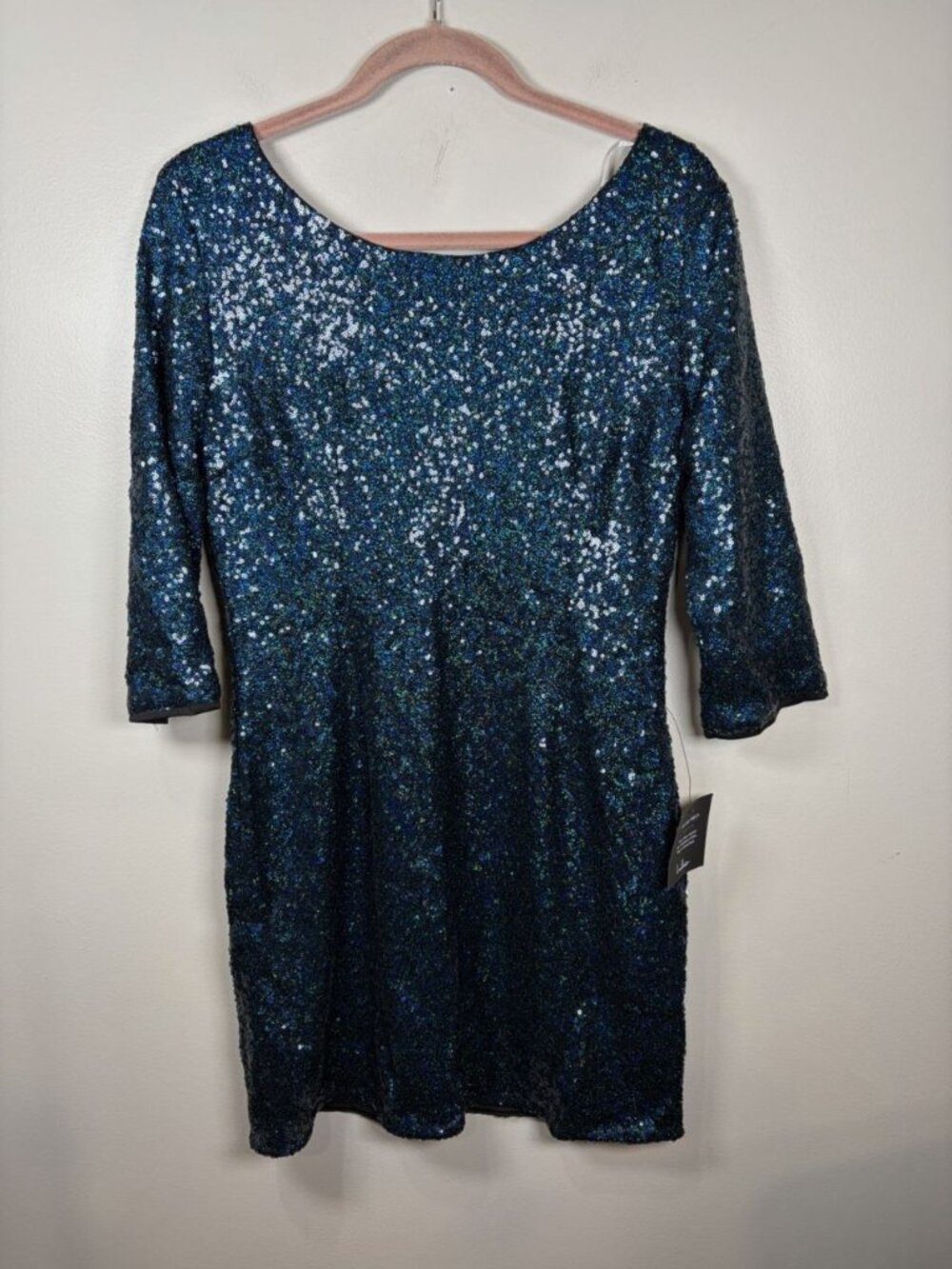 Lulus Sequin Scoop Back Mini Dress Size XL Blue Green Party NYE Glam NWT